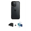 MARSİLYAN™- iPhone 15 Pro Max Kılıf Akış Çizgi Koleksiyonu - Siyah 3D Antistatik Seramik Nano Ekran Koruyucu + Raze Metal Kamera Lens - SH