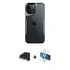 MARSİLYAN™- iPhone 15 Pro Max Kılıf Akış Çizgi Koleksiyonu - Siyah 3D Antistatik Seramik Nano Ekran Koruyucu + Raze Metal Kamera Lens - TMGI