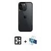 MARSİLYAN™- iPhone 15 Pro Max Kılıf Akış Çizgi Koleksiyonu - Siyah 3D Antistatik Seramik Nano Ekran Koruyucu + PVD Metal Kamera Lens - LT