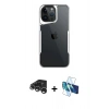 MARSİLYAN™- iPhone 15 Pro Max Kılıf Akış Çizgi Koleksiyonu - Siyah 3D Antistatik Seramik Nano Ekran Koruyucu + Gümüş Raze Metal Kamera Lens