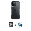 MARSİLYAN™- iPhone 15 Pro Max Kılıf Akış Çizgi Koleksiyonu - Siyah 3D Antistatik Seramik Nano Ekran Koruyucu + PVD Metal Kamera Lens - LT