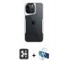 MARSİLYAN™- iPhone 15 Pro Max Kılıf Akış Çizgi Koleksiyonu - Siyah 3D Antistatik Seramik Nano Ekran Koruyucu + PVD Metal Kamera Lens - GI