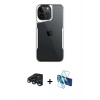 MARSİLYAN™- iPhone 15 Pro Max Kılıf Akış Çizgi Koleksiyonu - Siyah 3D Antistatik Seramik Nano Ekran Koruyucu + Raze Metal Kamera Lens - LT