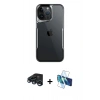 MARSİLYAN™- iPhone 15 Pro Max Kılıf Akış Çizgi Koleksiyonu - Siyah 3D Antistatik Seramik Nano Ekran Koruyucu + Raze Metal Kamera Lens - LT
