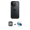 MARSİLYAN™- iPhone 15 Pro Max Kılıf Akış Çizgi Koleksiyonu - Siyah 3D Antistatik Seramik Nano Ekran Koruyucu + PVD Metal Kamera Lens - GI