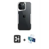 MARSİLYAN™- iPhone 15 Pro Max Kılıf Akış Çizgi Koleksiyonu - Siyah 3D Antistatik Seramik Nano Ekran Koruyucu + PVD Metal Kamera Lens - SH