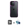 MARSİLYAN™- iPhone 15 Pro Max Kılıf Akış Çizgi Koleksiyonu - Siyah 3D Antistatik Seramik Nano Ekran Koruyucu + PVD Metal Kamera Lens - SH
