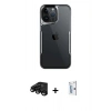 MARSİLYAN™- iPhone 15 Pro Max Kılıf Akış Çizgi Koleksiyonu - Siyah Bilvis 0.18mm Plus Cam Ekran Koruyucu + Raze Metal Kamera Lens - SH