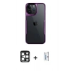 MARSİLYAN™- iPhone 15 Pro Max Kılıf Akış Çizgi Koleksiyonu - Siyah Bilvis 0.18mm Plus Cam Ekran Koruyucu + PVD Metal Kamera Lens - LT