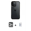 MARSİLYAN™- iPhone 15 Pro Max Kılıf Akış Çizgi Koleksiyonu - Siyah Bilvis 0.18mm Plus Cam Ekran Koruyucu + PVD Metal Kamera Lens - LT
