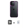 MARSİLYAN™- iPhone 15 Pro Max Kılıf Akış Çizgi Koleksiyonu - Siyah Bilvis 0.18mm Plus Cam Ekran Koruyucu + PVD Metal Kamera Lens - GI