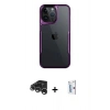 MARSİLYAN™- iPhone 15 Pro Max Kılıf Akış Çizgi Koleksiyonu - Siyah Bilvis 0.18mm Plus Cam Ekran Koruyucu + Raze Metal Kamera Lens - GS
