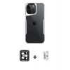 MARSİLYAN™- iPhone 15 Pro Max Kılıf Akış Çizgi Koleksiyonu - Siyah Bilvis 0.18mm Plus Cam Ekran Koruyucu + Siyah PVD Metal Kamera Lens