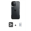 MARSİLYAN™- iPhone 15 Pro Max Kılıf Akış Çizgi Koleksiyonu - Siyah Bilvis 0.18mm Plus Cam Ekran Koruyucu + Siyah PVD Metal Kamera Lens