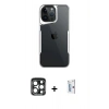 MARSİLYAN™- iPhone 15 Pro Max Kılıf Akış Çizgi Koleksiyonu - Siyah Bilvis 0.18mm Plus Cam Ekran Koruyucu + PVD Metal Kamera Lens - LT