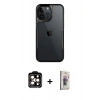 MARSİLYAN™- iPhone 15 Pro Max Kılıf Akış Çizgi Koleksiyonu - Siyah Bilvis 3D Cam Ekran Koruyucu + PVD Metal Kamera Lens - TU