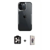 MARSİLYAN™- iPhone 15 Pro Max Kılıf Akış Çizgi Koleksiyonu - Siyah Bilvis 3D Cam Ekran Koruyucu + PVD Metal Kamera Lens - TU