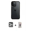 MARSİLYAN™- iPhone 15 Pro Max Kılıf Akış Çizgi Koleksiyonu - Siyah Bilvis 3D Cam Ekran Koruyucu + PVD Metal Kamera Lens - LT