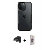 MARSİLYAN™- iPhone 15 Pro Max Kılıf Akış Çizgi Koleksiyonu - Siyah Bilvis 3D Cam Ekran Koruyucu + Raze Metal Kamera Lens - GS