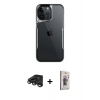 MARSİLYAN™- iPhone 15 Pro Max Kılıf Akış Çizgi Koleksiyonu - Siyah Bilvis 3D Cam Ekran Koruyucu + Raze Metal Kamera Lens - TMGI