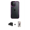 MARSİLYAN™- iPhone 15 Pro Max Kılıf Akış Çizgi Koleksiyonu - Siyah Bilvis 3D Cam Ekran Koruyucu + Raze Metal Kamera Lens - TMGI