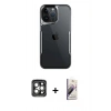 MARSİLYAN™- iPhone 15 Pro Max Kılıf Akış Çizgi Koleksiyonu - Siyah Bilvis 3D Mat Cam Ekran Koruyucu + PVD Metal Kamera Lens - GI