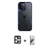 MARSİLYAN™- iPhone 15 Pro Max Kılıf Akış Çizgi Koleksiyonu - Siyah Bilvis 3D Mat Cam Ekran Koruyucu + PVD Metal Kamera Lens - LT