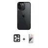MARSİLYAN™- iPhone 15 Pro Max Kılıf Akış Çizgi Koleksiyonu - Siyah Bilvis 3D Mat Cam Ekran Koruyucu + PVD Metal Kamera Lens - LT