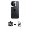 MARSİLYAN™- iPhone 15 Pro Max Kılıf Akış Çizgi Koleksiyonu - Siyah Bilvis 3D Mat Cam Ekran Koruyucu + PVD Metal Kamera Lens - TU