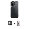 MARSİLYAN™- iPhone 15 Pro Max Kılıf Akış Çizgi Koleksiyonu - Siyah Bilvis 3D Mat Cam Ekran Koruyucu + PVD Metal Kamera Lens - GI