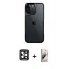 MARSİLYAN™- iPhone 15 Pro Max Kılıf Akış Çizgi Koleksiyonu - Siyah Bilvis 3D Mat Cam Ekran Koruyucu + PVD Metal Kamera Lens - SH