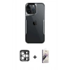 MARSİLYAN™- iPhone 15 Pro Max Kılıf Akış Çizgi Koleksiyonu - Siyah Bilvis 3D Mat Cam Ekran Koruyucu + PVD Metal Kamera Lens - GS