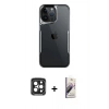 MARSİLYAN™- iPhone 15 Pro Max Kılıf Akış Çizgi Koleksiyonu - Siyah Bilvis 3D Mat Cam Ekran Koruyucu + PVD Metal Kamera Lens - SH