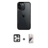 MARSİLYAN™- iPhone 15 Pro Max Kılıf Akış Çizgi Koleksiyonu - Siyah Bilvis 3D Mat Cam Ekran Koruyucu + PVD Metal Kamera Lens - GS