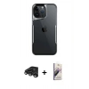 MARSİLYAN™- iPhone 15 Pro Max Kılıf Akış Çizgi Koleksiyonu - Siyah Bilvis 3D Mat Cam Ekran Koruyucu + Raze Metal Kamera Lens - TMGI