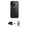 MARSİLYAN™- iPhone 15 Pro Max Kılıf Akış Çizgi Koleksiyonu - Siyah Bilvis 3D Mat Cam Ekran Koruyucu + Raze Metal Kamera Lens - TMGI