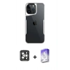 MARSİLYAN™- iPhone 15 Pro Max Kılıf Akış Çizgi Koleksiyonu - Siyah Bilvis 5in1 3D Magic Cam Ekran Koruyucu + PVD Metal Kamera Lens - GI