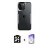 MARSİLYAN™- iPhone 15 Pro Max Kılıf Akış Çizgi Koleksiyonu - Siyah Bilvis 5in1 3D Magic Cam Ekran Koruyucu + Turuncu PVD Metal Kamera Lens
