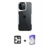MARSİLYAN™- iPhone 15 Pro Max Kılıf Akış Çizgi Koleksiyonu - Siyah Bilvis 5in1 3D Magic Cam Ekran Koruyucu + PVD Metal Kamera Lens - GS