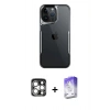 MARSİLYAN™- iPhone 15 Pro Max Kılıf Akış Çizgi Koleksiyonu - Siyah Bilvis 5in1 3D Magic Cam Ekran Koruyucu + PVD Metal Kamera Lens - GS
