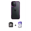 MARSİLYAN™- iPhone 15 Pro Max Kılıf Akış Çizgi Koleksiyonu - Siyah Bilvis 5in1 3D Magic Cam Ekran Koruyucu + Turuncu PVD Metal Kamera Lens