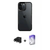 MARSİLYAN™- iPhone 15 Pro Max Kılıf Akış Çizgi Koleksiyonu - Siyah Bilvis 5in1 3D Magic Cam Ekran Koruyucu + Raze Metal Kamera Lens - SH