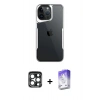 MARSİLYAN™- iPhone 15 Pro Max Kılıf Akış Çizgi Koleksiyonu - Siyah Bilvis 5in1 3D Magic Cam Ekran Koruyucu + PVD Metal Kamera Lens - LT