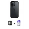 MARSİLYAN™- iPhone 15 Pro Max Kılıf Akış Çizgi Koleksiyonu - Siyah Bilvis 5in1 3D Magic Cam Ekran Koruyucu + PVD Metal Kamera Lens - GI