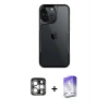 MARSİLYAN™- iPhone 15 Pro Max Kılıf Akış Çizgi Koleksiyonu - Siyah Bilvis 5in1 3D Magic Cam Ekran Koruyucu + PVD Metal Kamera Lens - GS