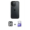 MARSİLYAN™- iPhone 15 Pro Max Kılıf Akış Çizgi Koleksiyonu - Siyah Bilvis 5in1 5D Magic Hayalet Cam Ekran Koruyucu + PVD Metal Kamera Lens - LT