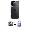 MARSİLYAN™- iPhone 15 Pro Max Kılıf Akış Çizgi Koleksiyonu - Siyah Bilvis 5in1 5D Magic Hayalet Cam Ekran Koruyucu + Gri PVD Metal Kamera Lens