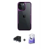 MARSİLYAN™- iPhone 15 Pro Max Kılıf Akış Çizgi Koleksiyonu - Siyah Bilvis 5in1 5D Magic Hayalet Cam Ekran Koruyucu + Raze Metal Kamera Lens - LT