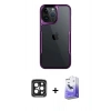 MARSİLYAN™- iPhone 15 Pro Max Kılıf Akış Çizgi Koleksiyonu - Siyah Bilvis 5in1 5D Magic Hayalet Cam Ekran Koruyucu + PVD Metal Kamera Lens - SH