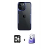 MARSİLYAN™- iPhone 15 Pro Max Kılıf Akış Çizgi Koleksiyonu - Siyah Bilvis 5in1 5D Magic Hayalet Cam Ekran Koruyucu + Gri PVD Metal Kamera Lens